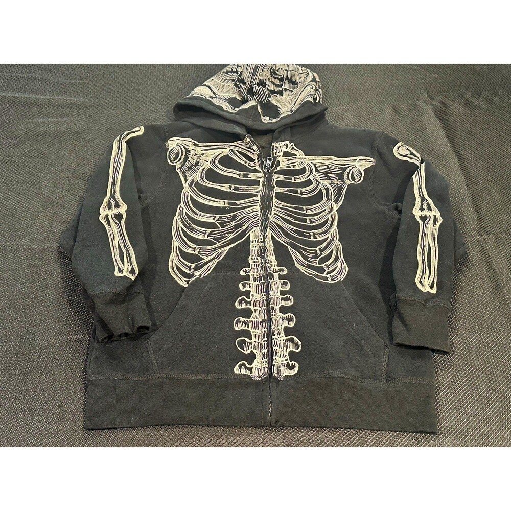 Gap Kids Skeleton Zip Hoodie Size 10, Full Body Bone Print Halloween Goth Spooky